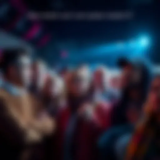 Crowd discussing performance A group of people sharing opinions about a recent performance, showing mixed reactions and expressions of concern.