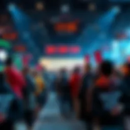 A crowd of people eagerly waiting for an event, with signs and banners showing their anticipation, as countdown clocks are displayed in the background.