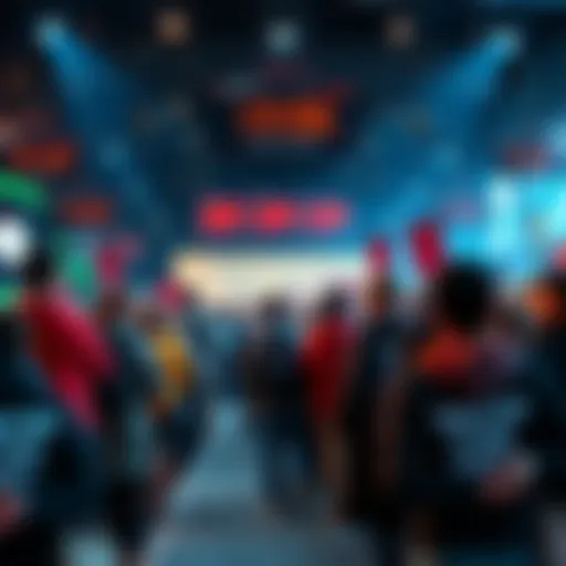A crowd of people eagerly waiting for an event, with signs and banners showing their anticipation, as countdown clocks are displayed in the background.