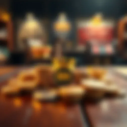 A collection of shiny Crown Coins resting on a wooden table, symbolizing success and happiness for players.