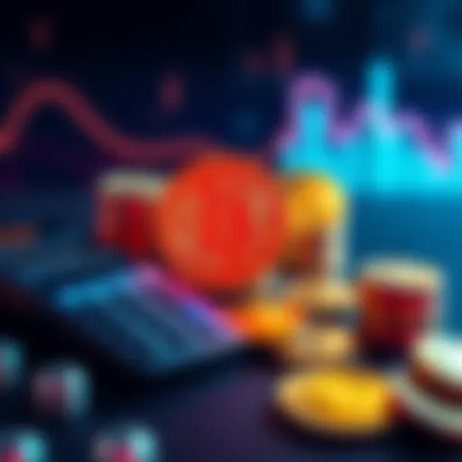 A visual representation of cryptocurrency bonuses with coins and a calculator.