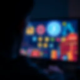 A person looking at a computer screen showing cryptocurrency logos and casino games, representing online crypto-casinos without bank issues.