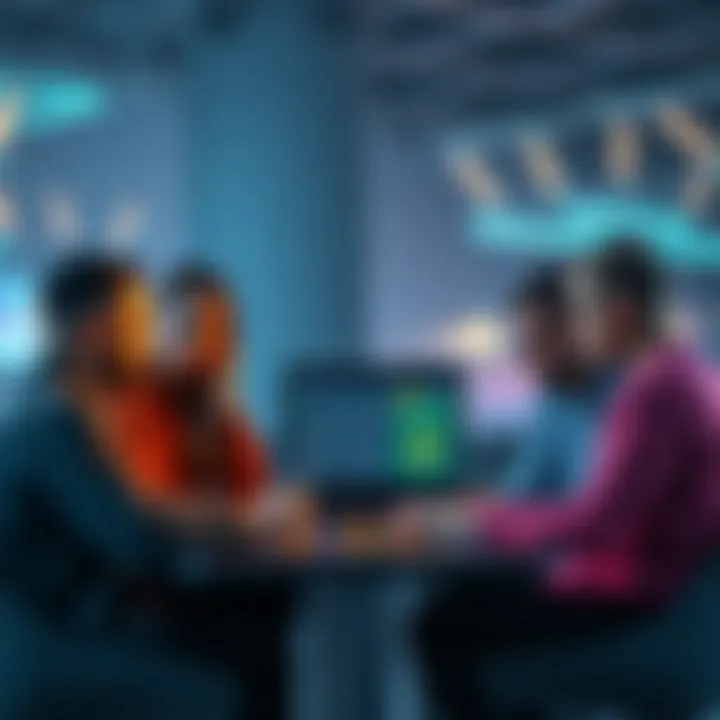 A group of people discussing crypto gambling options with a laptop displaying a betting interface.