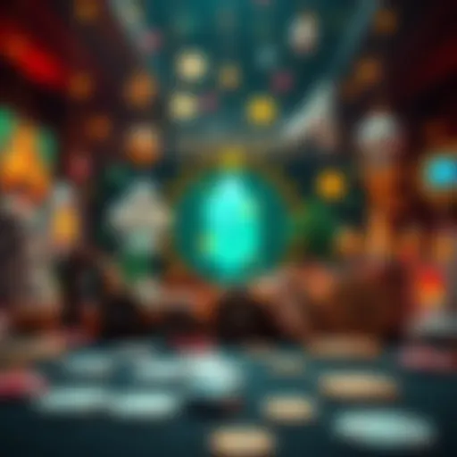 A representation of various cryptocurrency payment systems for online casinos, including icons of popular digital currencies and gaming elements like dice and cards.