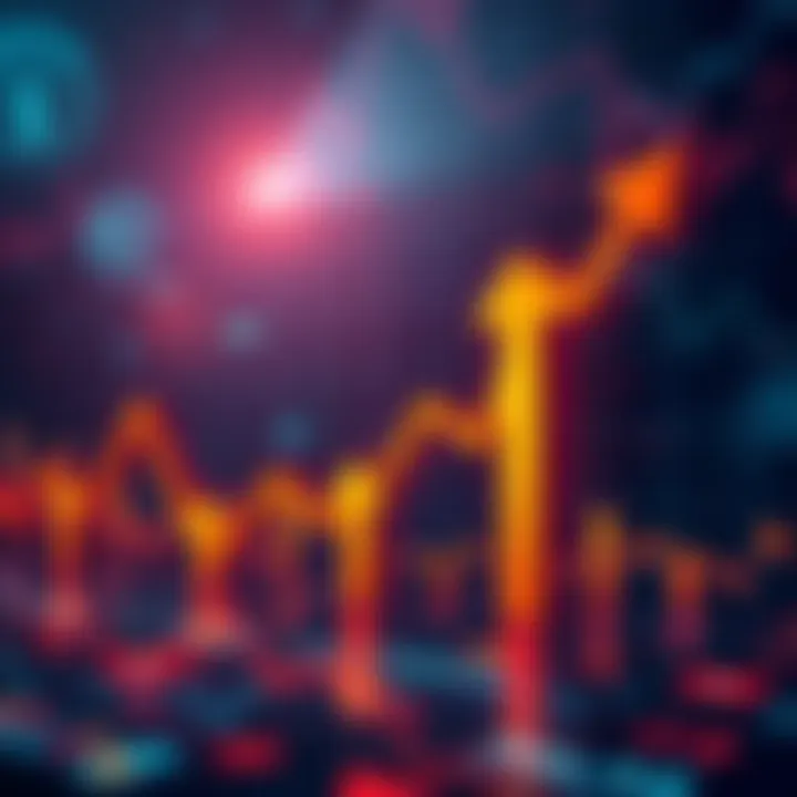 Cryptocurrency Market Trends A chart showing trends in cryptocurrency values with upward and downward arrows, indicating market analysis.