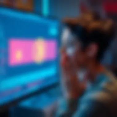 A person looking frustrated at a computer screen showing a non-clickable cryptocurrency option