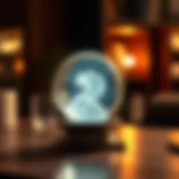 Crystal ball with glowing light A crystal ball sitting on a table, glowing with light, symbolizing future predictions and trends