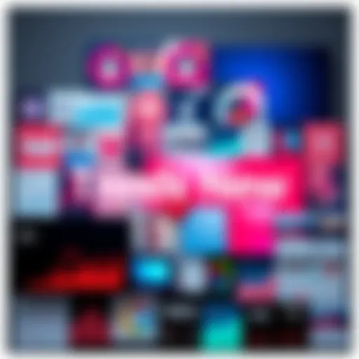 A collage showcasing popular trends and topics of the month, featuring charts, social media icons, and engaging visuals.