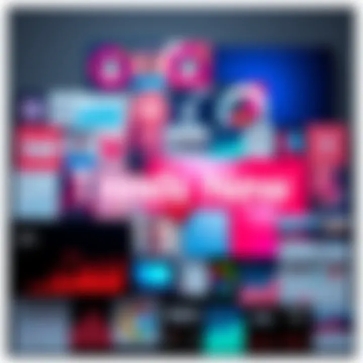 A collage showcasing popular trends and topics of the month, featuring charts, social media icons, and engaging visuals.