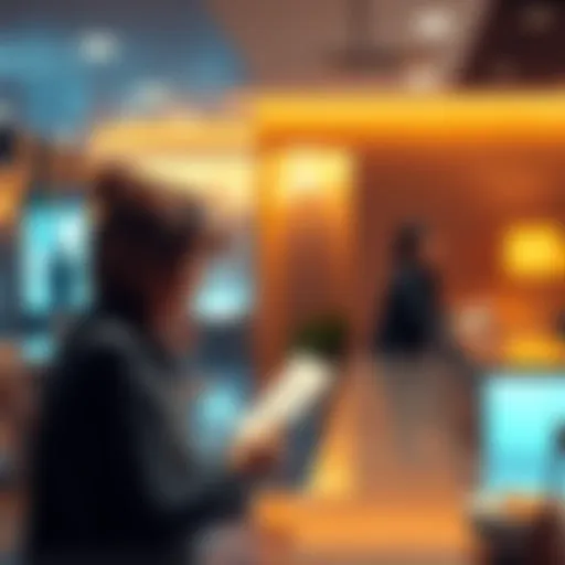 A person at a hotel front desk looking at a receipt while using reward points to settle their bill for New Year's Eve.