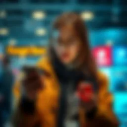 A worried customer looking at their phone showing a missing bank balance after making a deposit