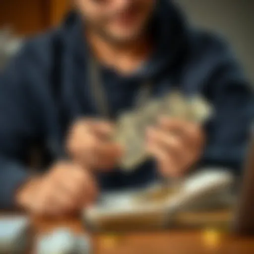 A person counting money with a notebook for financial planning