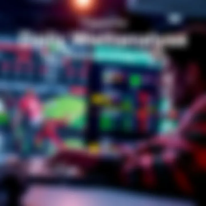 A person reviewing betting options on a laptop with sports graphics in the background