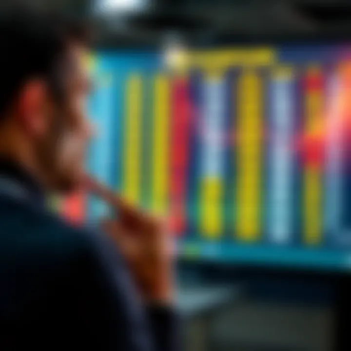 A person looking at betting odds on a digital screen with a thoughtful expression