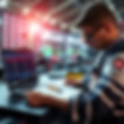 A sports betting expert analyzing odds on a laptop with notepad and pen nearby