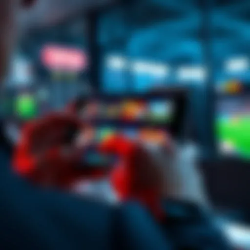 A person reviewing sports betting options on a smartphone with various game graphics displayed