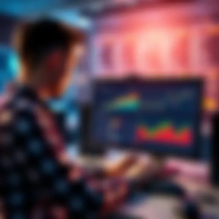 A person analyzing sports betting options on a computer with graphs and charts in the background.