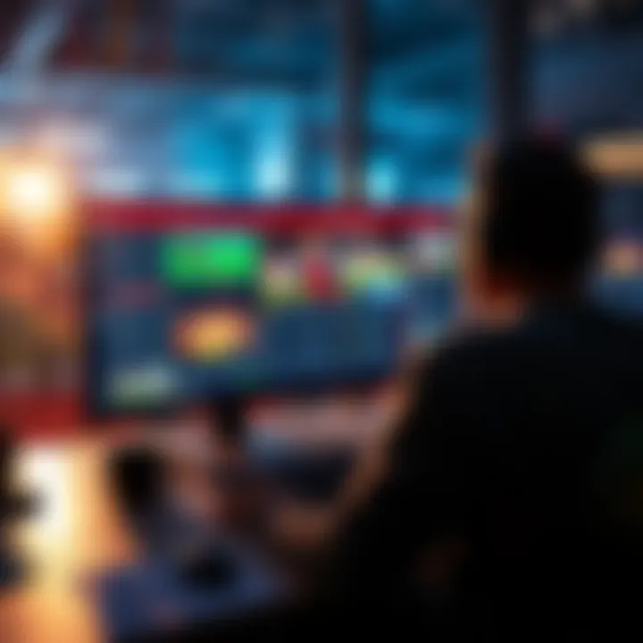 A person reviewing betting options on a computer with sports images on the screen.