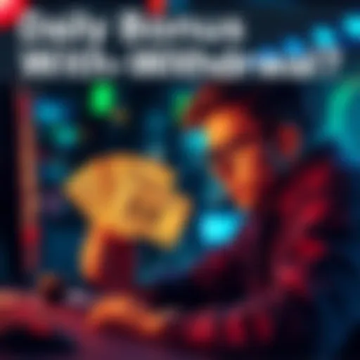 A person holding cash and looking at a computer screen, questioning the ease of withdrawing daily bonuses.