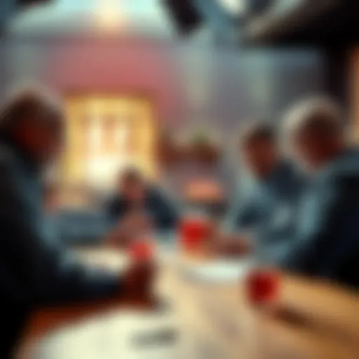 Daily Football Betting Discussion A group of people discussing football betting tips at a table with notes and drinks.