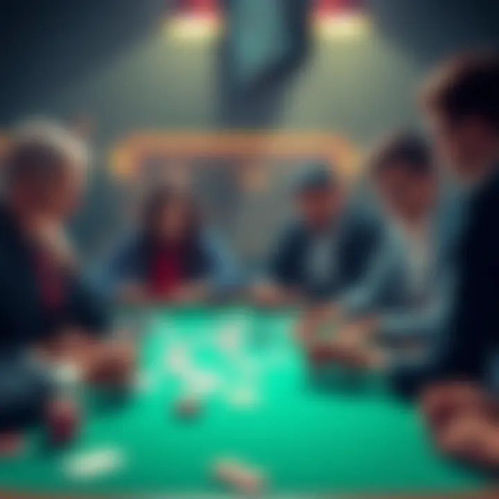 Illustration of people playing card games and using strategies for winning on a bright Thursday