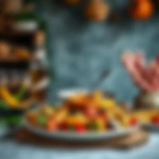 A colorful and delicious dish beautifully arranged on a table, ready to be served.