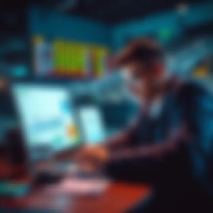 A person analyzing sports betting data on a laptop with charts and statistics.