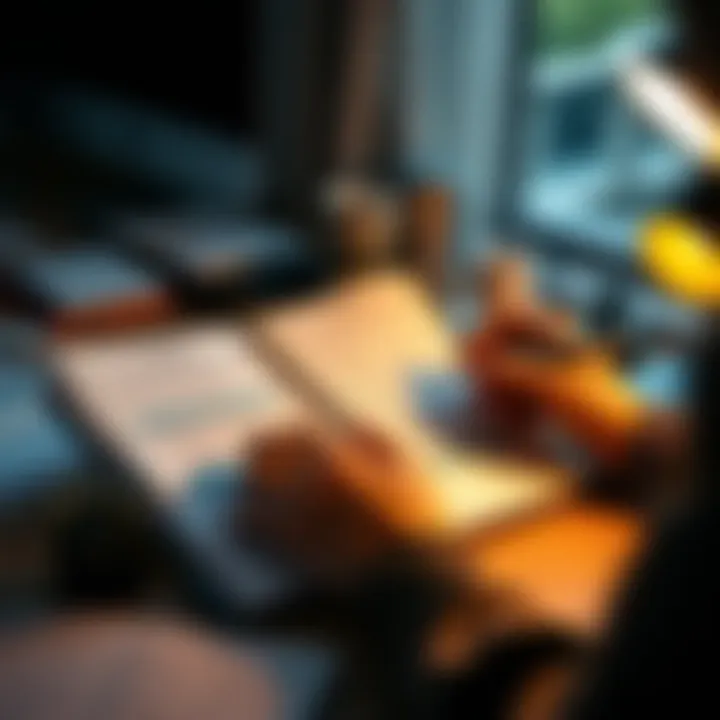 A person reviewing a planner filled with tips for daily decisions on a desk