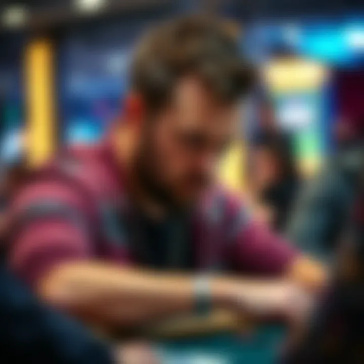 Daniel Negreanu engaged in a poker match against Wiktor at the Heads-Up Championship showing intense focus