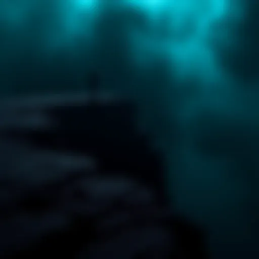 A shadowy figure stands at the edge of a cliff, looking down into a dark abyss representing despair.