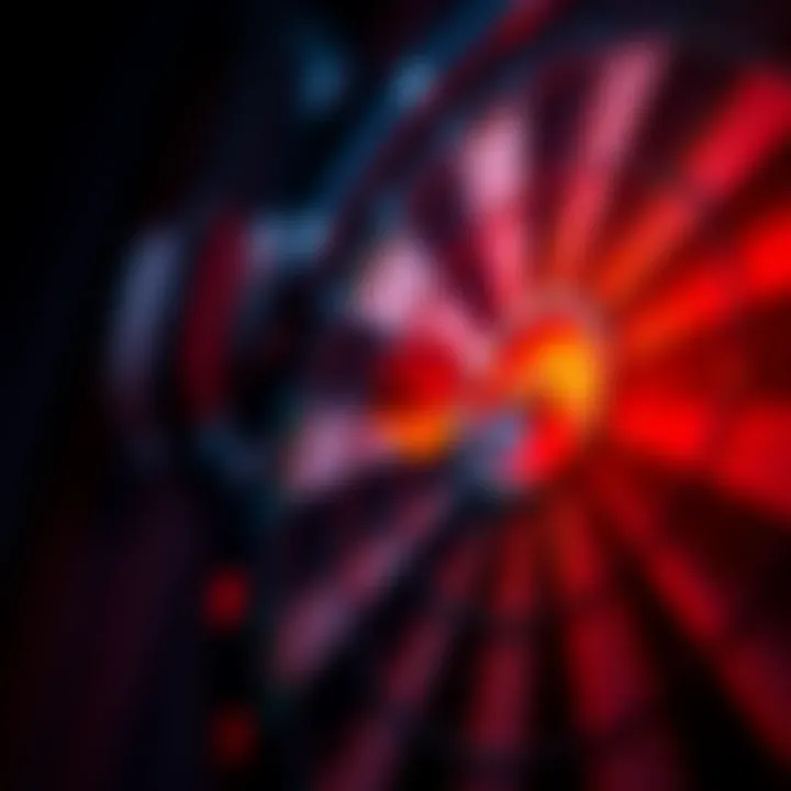 A close-up of a dartboard with a dart successfully hitting the bullseye, symbolizing a huge win in darts betting