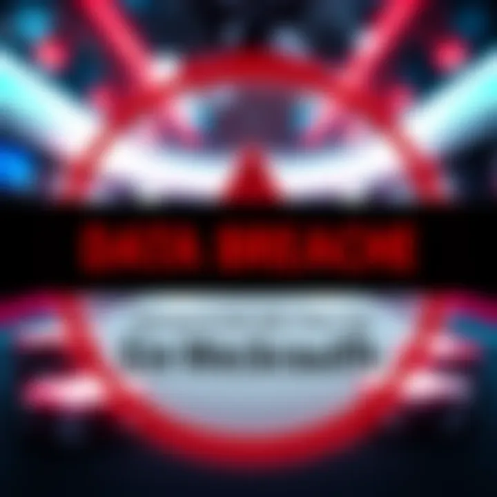 A warning sign indicating a data breach related to the Suprema Poker App, with a poker theme in the background.