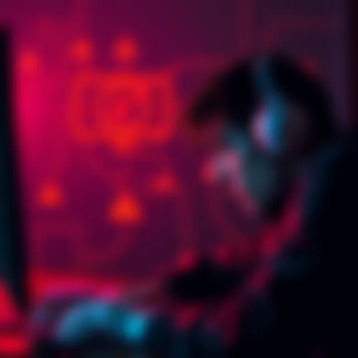 A worried person looking at a computer with warning signs about stolen personal information.