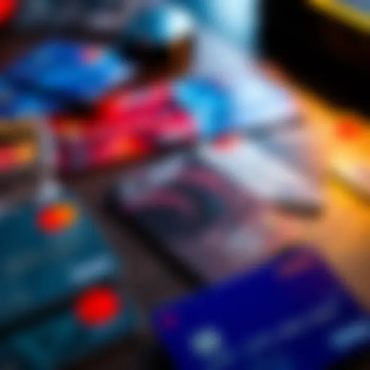 A collection of debit cards laid out on a table, representing options for online gambling transactions.