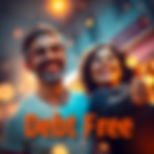 A man and woman smiling, celebrating their achievement of being debt-free, with a joyful atmosphere around them.