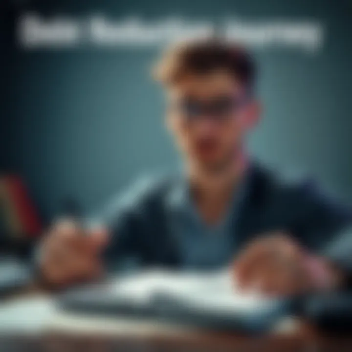 Debt Reduction Journey A person looking determined with a notebook and pen, planning their debt reduction goals