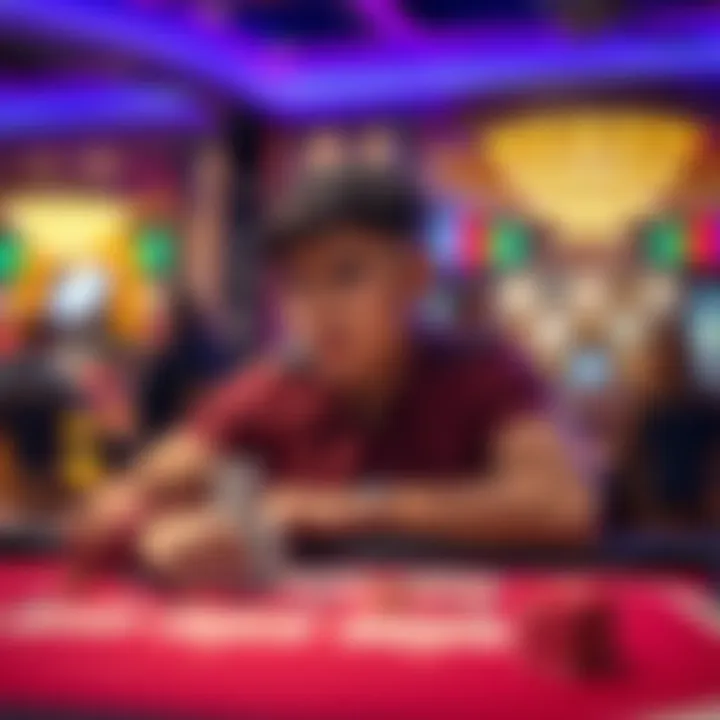 A person sitting at a gaming table, contemplating whether to cash out winnings or keep playing, with a concerned expression on their face.