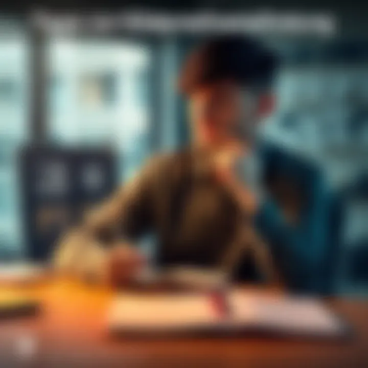 A person sitting at a desk with a notebook, pondering different options and strategies for decision-making