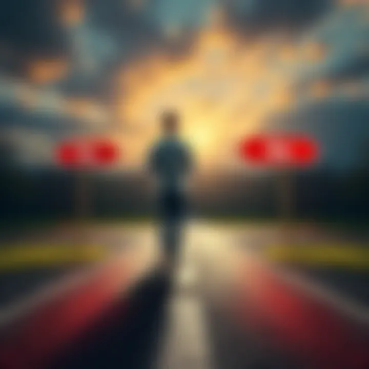 A person standing at a crossroads contemplating a decision between yes and no, with signs pointing in each direction.
