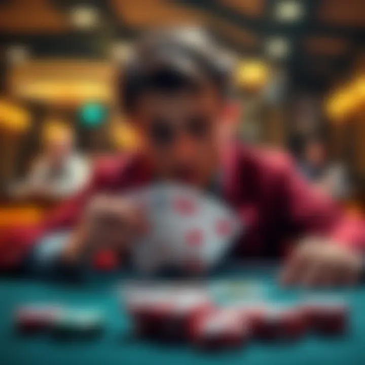A poker player contemplating a call with A9 suited cards in front of them at a table