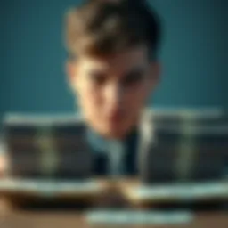 A person weighing options between two stacks of money, contemplating a financial choice