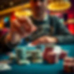 Deciding to Withdraw or Continue Playing A person weighing options about cashing out winnings or continuing to play with chips and cards on a table.