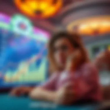 A chart showing decreasing RTP and bonus offers in the gambling industry over the last six months, with worried gamblers expressing concern about their losses.