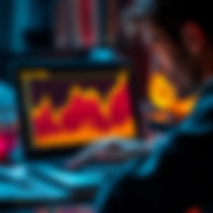 Declining Cryptocurrency Interest A person looks at a declining cryptocurrency graph on a laptop, symbolizing the decrease in interest in digital finance.