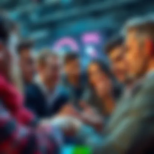 A group of people discussing sports betting with concerned expressions, highlighting the decline of the community.