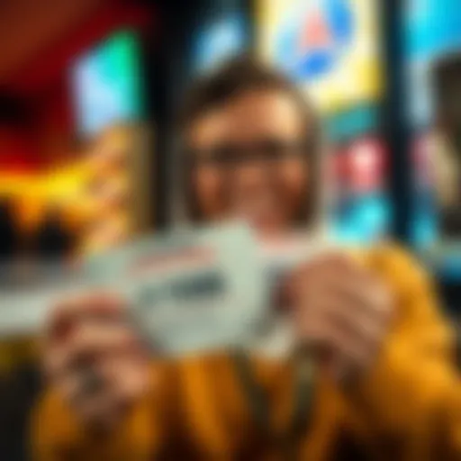 A happy player holding a $20 scratch-off ticket and a $100 cash prize in Delaware.