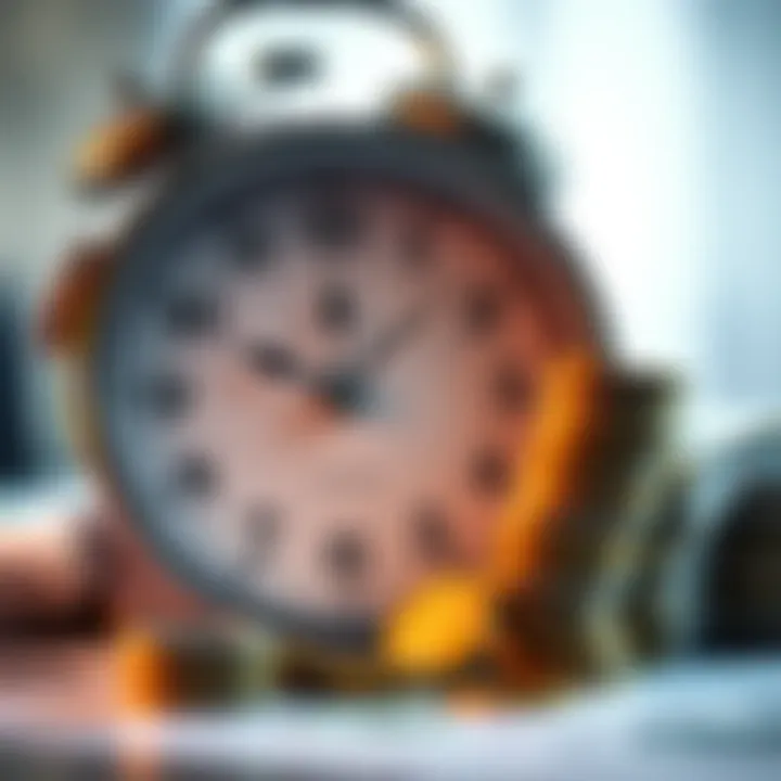 A close-up of a clock with a stack of bills and coins, symbolizing waiting for monthly payments.