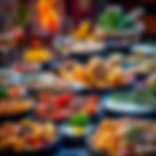 A variety of colorful dishes showcasing different cuisines, inviting anticipation for a tasty meal.