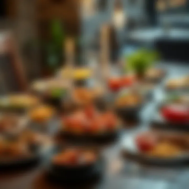 A variety of colorful dishes arranged on a dining table, inviting people to enjoy their meal together.