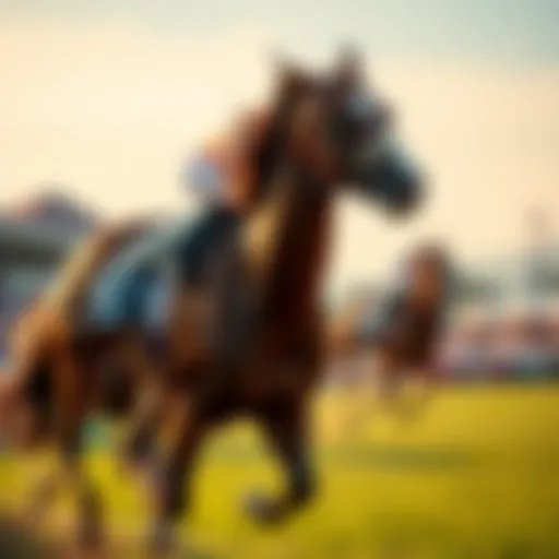 View of a horse race in progress at Del Mar with spectators watching